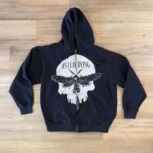 As I Lay Dying Black Full Zip Hoodie Skull & Butterfly Graphic Size Large 2000s